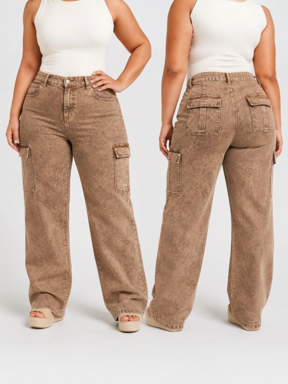 Flamingals - Brown Cargo Jeans - High Rise Size 18/20 NEW with tags